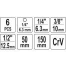 YATO Steckschlüssel-Adaptersatz 6-teilig 1/4" Sechskant -> 1/4", 3/8", 1/2" Vierkant CrV