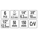 YATO Steckschlüssel-Adaptersatz 6-teilig 1/4" Sechskant -> 1/4", 3/8", 1/2" Vierkant CrV