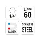 YATO Bithalter 60 mm 1/4" magnetisch inox