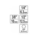 YATO Steckschlüssel-Adaptersatz 3-teilig 1/4" Sechskant -> 1/4", 3/8", 1/2" Vierkant