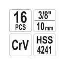 YATO Beschädigter Glühkerzen-Entfernungssatz, 16-teilig, 3/8" CrV