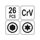 YATO zusammenklappbarer Inbusschlüssel und Torx-Schlüsselsatz, 26-teilig, CrV