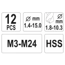 YATO Schraubenausdreher- und Bohrerset 12-teilig M3-M24