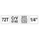 YATO Ratschenantriebsschaft 1/4" 155 mm 72T gebogener Schaft CrV