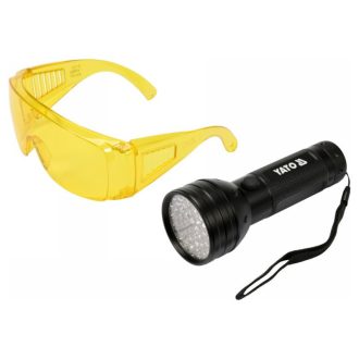 YATO Wiederaufladbare UV-Taschenlampe + Brille 3 x AA