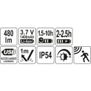 YATO Akku-LED-Stirnlampe 480 lm mit Bewegungssensor