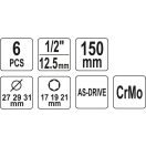 YATO Alufelgen-Steckschlüsselsatz 6-teilig 1/2" 17/19/21 mm CrMo