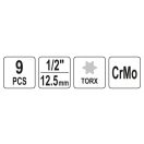 YATO Maschinen-Steckschlüsselsatz mit langem Bit, 9-teilig, Torx 1/2 Zoll, T20-T70, CrMo