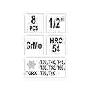 YATO Maschinen-Steckschlüsselsatz mit langem Bit, 8-teilig, Torx 1/2 Zoll T30-T80 CrMo