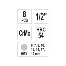 YATO Machine Langbit-Steckschlüsselsatz 8-teilig Inbus 1/2" 6-19 mm CrMo