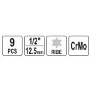 YATO Machine Langbit-Steckschlüsselsatz 9-teilig Ribe 1/2" RM5-RM14 CrMo