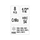 YATO Machine langer Bit-Steckschlüsselsatz 8-teilig Ribe 1/2" RM5-RM13 CrMo