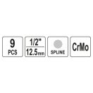 YATO Maschinen-Steckschlüsselsatz mit langem Bit, 9-teilig, Spline 1/2 Zoll, M4-M16, CrMo
