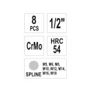 YATO Maschinen-Steckschlüsselsatz mit langem Bit, 8-teilig, Spline 1/2 Zoll, M5-M18, CrMo