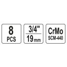 YATO Machine langer Steckschlüsselsatz 8-teilig 3/4" 22-41 mm CrMo