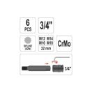 YATO Maschinenbit-Steckschlüsselsatz 6-teilig Spline 3/4" M12-M18 CrMo