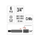 YATO Maschinenbit-Steckschlüsselsatz 6-teilig Spline 3/4" M12-M18 CrMo