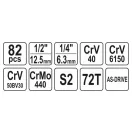 YATO Steckschlüsselsatz 82-teilig 1/4", 1/2" CrV