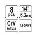 YATO Langer Steckschlüsselsatz 8-teilig 1/4" 5,5-13 mm CrV