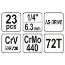 YATO Steckschlüsselsatz 23-teilig 1/4" 4-13 mm CrV
