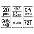 YATO Steckschlüsselsatz 20-teilig 1/4" 3,5-14 mm CrV