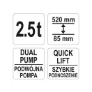 YATO Hydraulischer Krokodilheber 2,5T, niedriges Profil, Doppelkolben