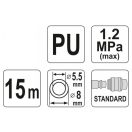 YATO Pneumatikschlauch (Spirale) mit Schnellkupplung 5,5 x 8 mm x 15 m 1,2 MPa