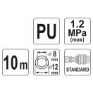 YATO Pneumatikschlauch (Spirale) mit Schnellkupplung 8,0 x 12 mm x 10 m 1,2 MPa