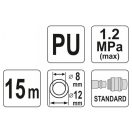 YATO Pneumatikschlauch (Spirale) mit Schnellkupplung 8,0 x 12 mm x 15 m 1,2 MPa