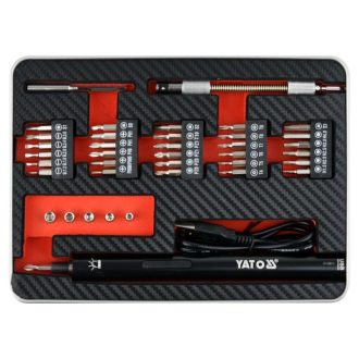   YATO Akku-Präzisionsschraubendreher und Bit-Set 39-teilig 3,6 V Li-Ion (0,45 Ah Akku + Ladekabel).