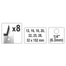 YATO Flachholzbohrer Set 8-teilig mit Bit-Aufnahme (12-16-18-20-22-25-28-32 mm)