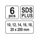 YATO Holzbohrer-Set 6-teilig (10-12-14-16-18-20 mm) 200 mm SDS-Plus