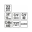 YATO Steckschlüsselsatz 22-teilig 3/8" 6-22 mm CrV