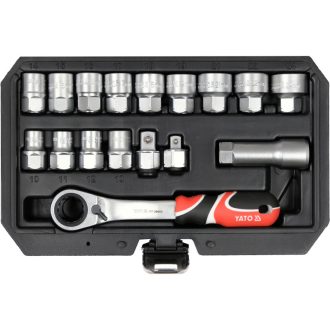   YATO Offener Steckschlüsselsatz 17-teilig 3/8", 1/2" Spline