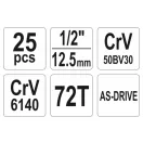 YATO Steckschlüsselsatz 25-teilig 1/2" 10-32 mm CrV