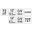 YATO Steckschlüsselsatz 72-teilig 1/4", 1/2" CrV