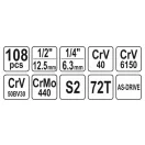 YATO Steckschlüsselsatz 108-teilig 1/4", 1/2" CrV