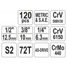 YATO Steckschlüsselsatz 120-teilig 1/4", 3/8", 1/2" CrV