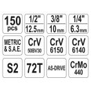 YATO Steckschlüsselsatz 150-teilig 1/4", 3/8", 1/2" CrV