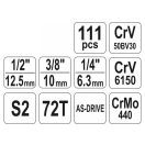 YATO Steckschlüsselsatz 111-teilig 1/4", 3/8", 1/2" CrV