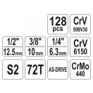 YATO Steckschlüsselsatz 128-teilig 1/4", 3/8", 1/2" CrV