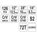 YATO Steckschlüsselsatz 126-teilig 1/4", 3/8", 1/2" CrV