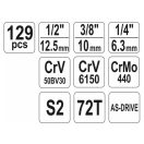 YATO Werkzeugsatz 129 Teile 1/4", 3/8", 1/2" CrV CrMo