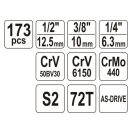 YATO Steckschlüsselsatz 173-teilig 1/4", 3/8", 1/2" CrV