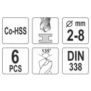 YATO Spiralbohrer Set 6-teilig 2-8 mm HSS Co