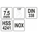 YATO Spiralbohrer 7,5 x 108/70 mm Edelstahl HSS Premium