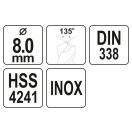 YATO Spiralbohrer 8,0 x 115/75 mm inox HSS Premium