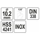 YATO Spiralbohrer 10,2 x 130/85 mm Inox HSS Premium