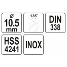YATO Spiralenbohrer 10,5 x 132/82 mm Edelstahl HSS Premium