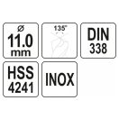 YATO Spiralbohrer 11,0 x 142/95 mm inox HSS Premium